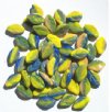 50 12mm Opaque Yellow, Blue, & Olive Glass Leaf Beads